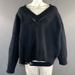 RAF SIMONS FW2018 Size L Navy Knitted Wool V Neck Sweater